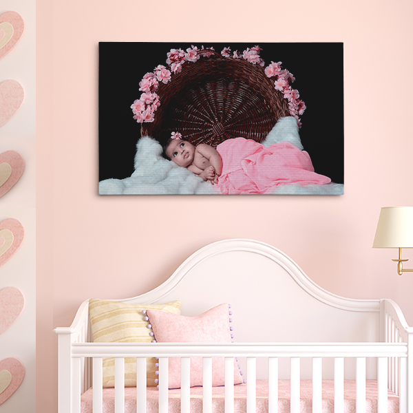 Baby basket cradle canvas prints